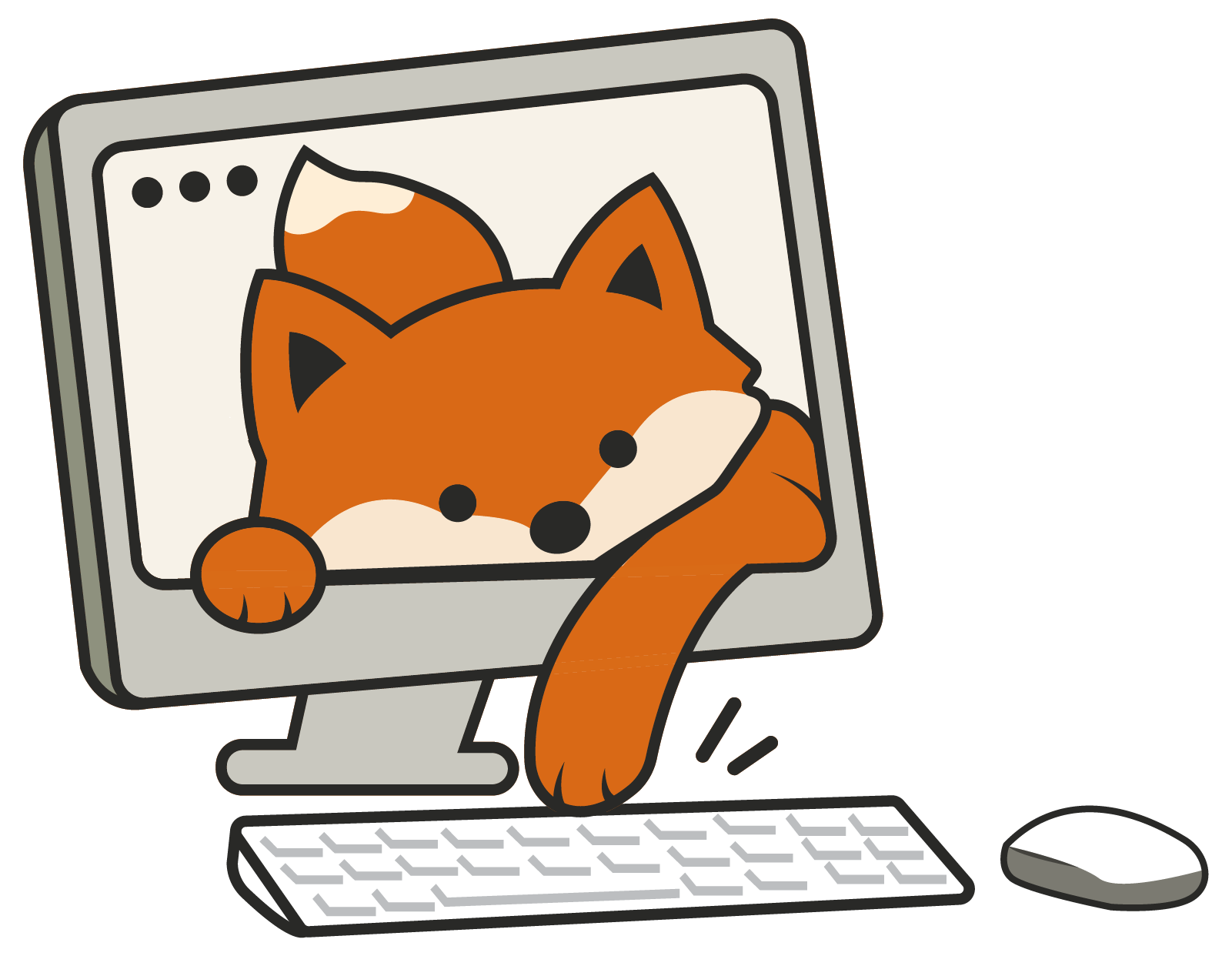 sessionfox mascot reaching through pc screen